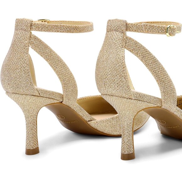 Dream Pairs Women Gold-glitter Closed Pointed Toe Kitten Heels Ankle Strap Pumps - Picture 5 of 7